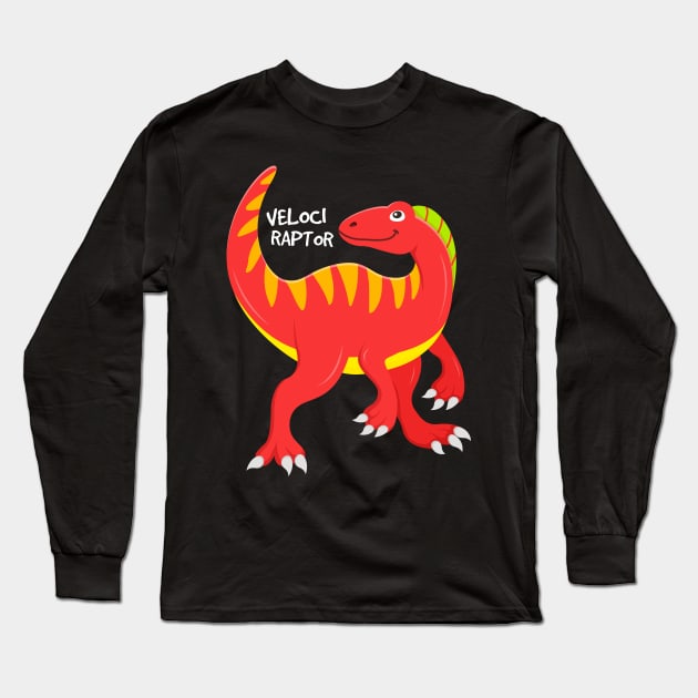 Velociraptor Dino Boys Girls Red Dinosaur Long Sleeve T-Shirt by samshirts